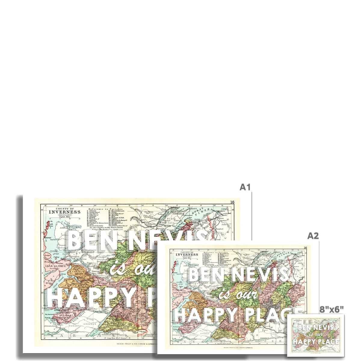 Ben Nevis Map Print | Our Happy Place Map In White - Framed Print