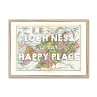 Loch Ness is our happy place quote on Loch Ness Vintage Map Print | White - Framed
